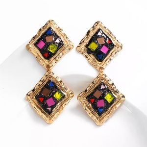 Zara Gold Colorful Statement Earrings
